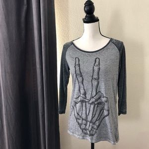 LOL Vintage Skeleton Peace Sign 3/4 Sleeve Top